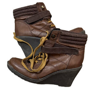 Route 66 Brown Wedge Ankle Lace Up Boots Women Size 8